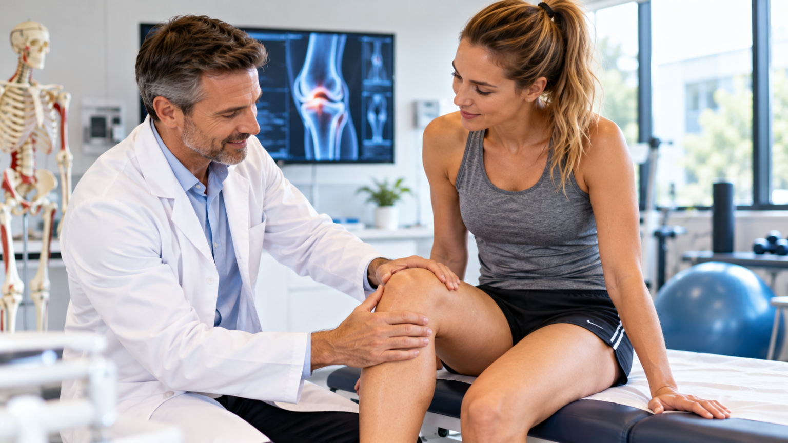 Freundliche Knieuntersuchung in der Orthopädie