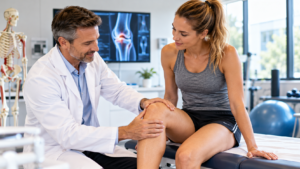 Freundliche Knieuntersuchung in der Orthopädie